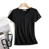 Quality Plain T Shirt Women Cotton Elastic Basic T-shirts 2021 Summer Tops Short Sleeve T-shirt Women Tees Plus Size