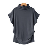 2021 Fashion Turtleneck Batwing Short Sleeve Cotton Shirt Female Casual Solid Blouse Oversized Tops Women