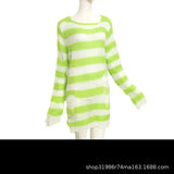 Zingj Hole Hollow Out In The Long Sweater Female Stripe Loose Color Dark Versatile Knit Niche Punk-Outfit
