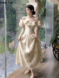 Elegant Slim Ruffles Midi Dresses Summer Princess Evening Party Prom Dress Women Fashion Off Shoulder A-line