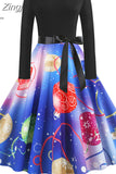 Women Christmas Dress 2023 Winter Long Sleeve Black Print Elegant Vintage Party Dresses Robe Femme