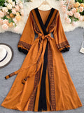 Autumn Women Printed Long Dress Vintage Puff Sleeve High Waist A-Line Vestidos Female 2022 New Fashion Beach