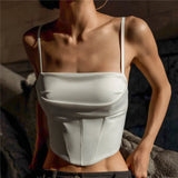 Zingj Women's Wear 2024 Fashion Hot Girl Satin Fishbone Band Navel Sling Bottom Vest Female Hot Style-Outfit