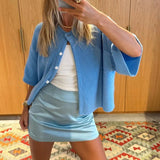 Button Up Short Sleeve Cardigan-Outfit