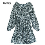 2021 Mini Dress Sexy V Neck Long Sleeve Vintage Floral Print Sundress Women Sweet Crushed Floral