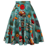 Women Retro Pleated Skirts 50s Kawai Vintage Rockabilly Swing Flamingo Printed High Waist Casual Tutu Summer Skater