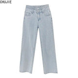 Fashion High Waist Straight Women Jeans Vintage Hip-hop Plus Size Denim Pants Lightblue Wide Leg Jeans
