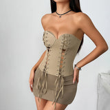 Temperament Solid Color Girded Waist Gathering Chest Design Sense Fish Bone Small Vest Female