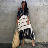 Sexy Cold Shoulder V Neck Bats Sleeve Loose Summer Beach Dress Plus Size Women Beachwear Kaftan Black Dress