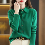 Zingj And Autumn POLO Collar Knit Shirt With Loose Long-Sleeved Sweater Non-Cashmere Cardigan Temperament Lapel Coat-Outfit