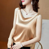 Satin Silk Tank Tops Women'S Summer Camisole Plus Size Spaghetti Strap Top Women Halter V Neck Basic White Cami