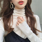 Zingj Korean Chic Early Spring New Half High Collar Wood Ear Mesh Bottom T-Shirt Repair Perspective Body Clothes