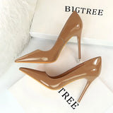 Zingj Fashion Simple Thin Heel Ultra High Heel Lacquer Leather Shallow Mouth Pointed Sexy Nightclub Show Thin Women's Single