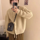 Zingj Wind Korea Is Loose Sweater Coat 2024 Autumn Winter New Style Temperament Pure Color Stripe Adds Thick Knitting Cardigan Female-Outfit