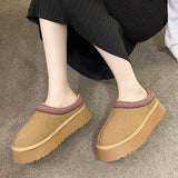 Ankle Snow Boots Women Winter 2022 New Brand Fur Short Plush Warm Flats Slippers Platform Shoes Flip Flops Suede