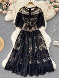 Evening Party Women Summer Dress 2023 Lace Sexy Zipper Temperament Elegant Ladies Chic Slim A Line Long
