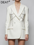 Fashion Women's Blazer New Notched Long Sleeves Solid Spliced High Waist Slim Suit Jackets Female Tide Summer 2023