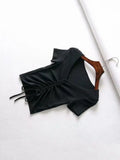 V Neck Cropped Tank Tops Women Drawstring Tie Up Front Camis Candy Colors Streetwear Slim Fit Ribbed Crop Top