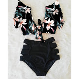 Ruffled Hem Bikini Set Women Flora V-Neck High-Waisted Two Piece Swimsuit 2023 Girl Beach Bathing Suit Swimwear