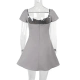 Grey Short Sleeve Solid Mini Dress-Outfit