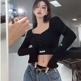 Sexy T-shirt Women Patchwork Deep V Neck Crop Tops Y2k Grunge Tops Long Sleeve Shirt Women Tee Shirt E Girls