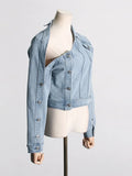 Zingj 2024 New Retro Wash Do Old Off-The-Shoulder Design Sense Denim Jacket Female Niche Design Sense