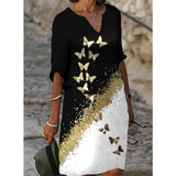 Summer Y2K Vintage V Neck Sundress Women Butterfly Print Midi Dresses Half Sleeve Casual Robe Beach Party Vestido De