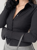 Polo Neck Long Sleeve Rib Blouse- Outfit