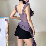 Zingj Summer New Women's Fashion Atmospheric Pleated Sleeveless Flounce Design Sense Top-Outfit