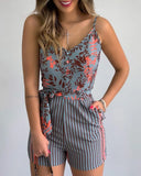 Print Summer Overalls Sexy Sleeveless Romper Women High Waist Bandage Spaghetti Strap Playsuit Outfits Beach