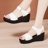 Summer New Thick-Soled Sandals Women's 6Cm Slope Heel Sandals Middle Heel Waterproof Table Large Size Comfortable Muffin Fishmouth