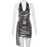 Winter New Women's Clothing Hanging Neck Bare Back Sexy Body Repair Kitb Bright Face Dress