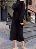 Vintage Long Knitted Dress Women Autumn Elegant Warm Black Sweater Dress Female Casual Bodycon Chic Fashion Y2k Dress