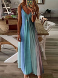 Zingj Women's Long Dress Slim Dazzle Color Slip Dress Gradient New Print Women's Dress-Outfit