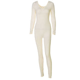 Women Autumn Long Sleeve V Neck Bodycon Fitness Workout Sportswear White Jumpsuit Overall 2021 Fall Wholesale