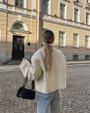 White Lapel Fleece Jacket- Outfit