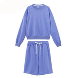 2021 Women Two Piece Set Tracksuits O-neck Sweatshirts Elastic High Waist bermuda shorts solid