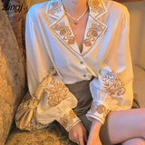 Women Lantern Sleeve Notched Print Temperament Casual Korean Style French Retro Elegant Hot Sale All-match Ladies