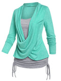Cinched Heathered Faux Twinset T-shirt Women Tee T Shirt Long Sleeve 2 In 1