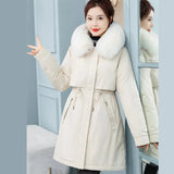 Send To Overcome The Female Long Korean Version Loose Cotton-Padded Clothes 2024 New Winter Add Velvet Add Thick Waist Cotton Coat Tide-Outfit