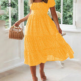 Vintage Vintage Print Puff Sleeve summer Beach sweet dresses Casual Square collar floral maxi long dress 2022