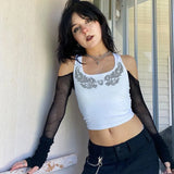 Vintage Fairy Grunge Crop Top Flare Sleeve Autumn Spring Female T-shirt Y2K Graphic Print Kawaii Tee Shirt Women