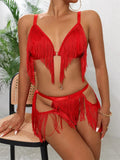 Red Tassel Bra and Panty Lingerie Set- Outfit