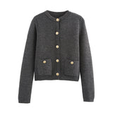 Buckle-Repair Knitted Cardigan 2025 Spring Collar Bag Long-Sleeved Women's Sweater