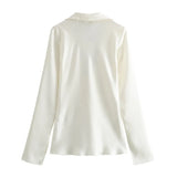 2025 New Women's Loose Bow Trim Silk Satin Texture Shirt Women