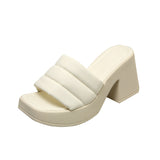Size Slippers New Simple Solid Color Flip-Ops Wear Square Head Thick With High Beach Wind Lady