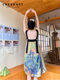 Oil Painting Backless Wrap Tank Dress Women Aesthetic Clothes 2022 Summer A Line Long High Fashion Dress