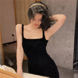 Women Summer Fashion Sexy Party Birthday Black Velvet Tank Dress Women New Slim Female Party Clubwear