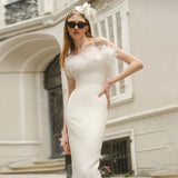 Feather Strapless Maxi Dress For Women Gown Summer Off-shoulder Backless Night Club Party Fishtail Long Dress