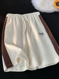 Korean Letter Embroidery Women Striped Shorts Streetwear Casual Y2K Sport Shorts Bf High Waist Fashion Harajuku